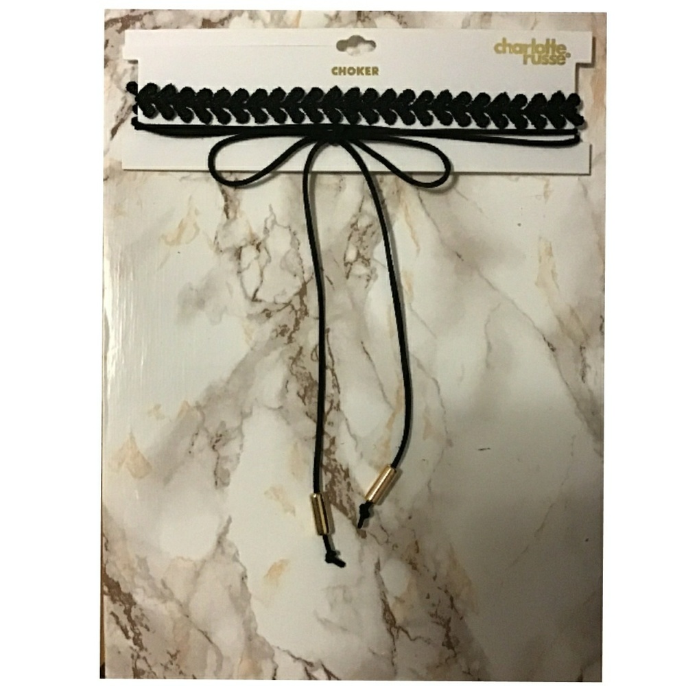 Black bow & leaf choker set